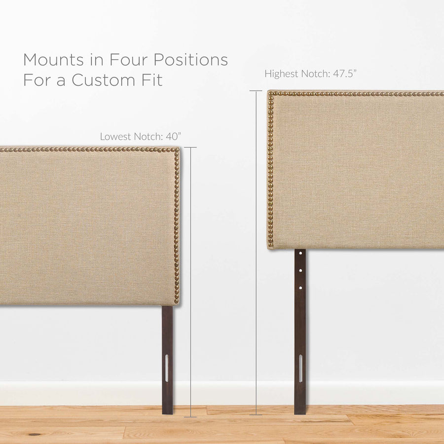 Grove Nailhead Upholstered Queen Headboard in Cafe