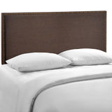 Grove Nailhead Upholstered Queen Headboard in Dark Brown