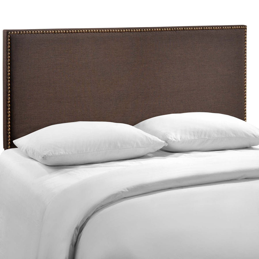 Grove Nailhead Upholstered Queen Headboard in Dark Brown
