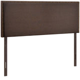 Grove Nailhead Upholstered Queen Headboard in Dark Brown