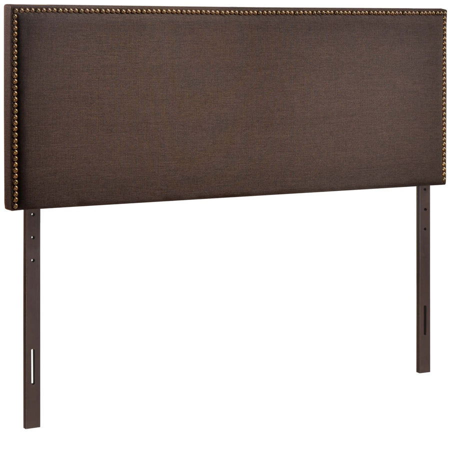 Grove Nailhead Upholstered Queen Headboard in Dark Brown