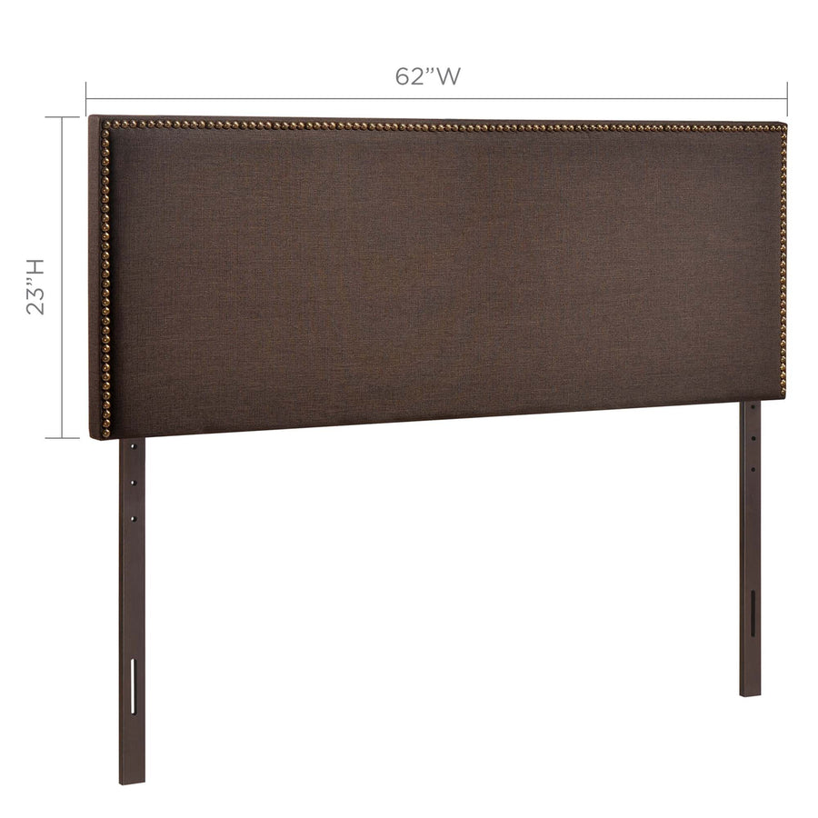 Grove Nailhead Upholstered Queen Headboard in Dark Brown