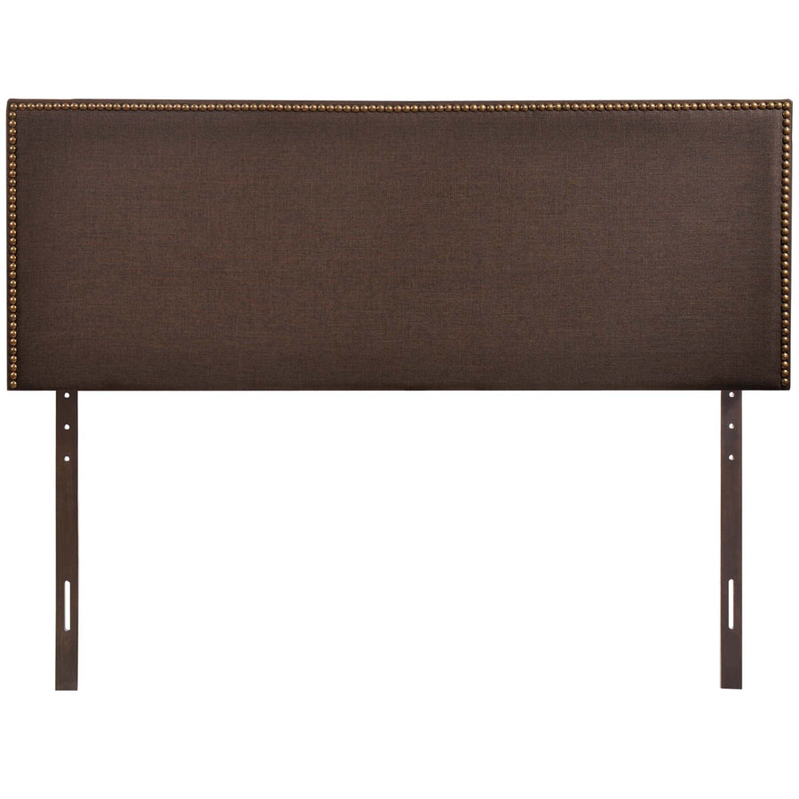 Grove Nailhead Upholstered Queen Headboard in Dark Brown