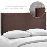Grove Nailhead Upholstered Queen Headboard in Dark Brown
