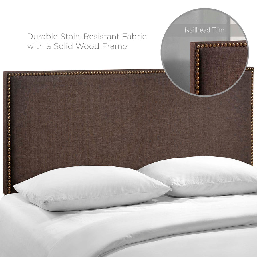 Grove Nailhead Upholstered Queen Headboard in Dark Brown