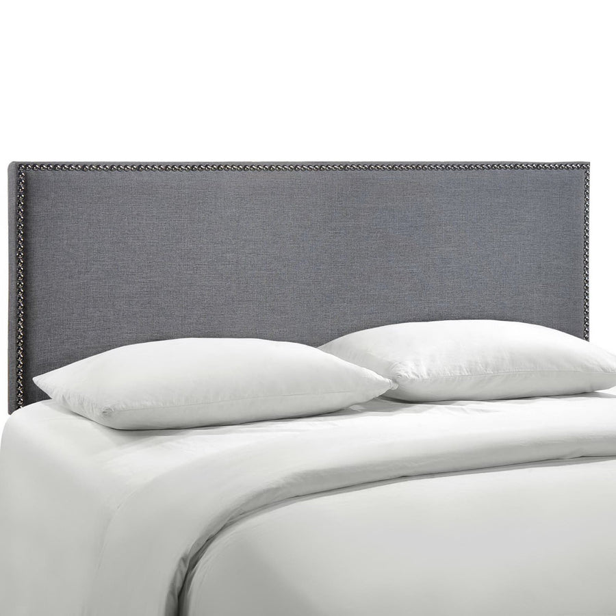 Grove Nailhead Upholstered Queen Headboard in Smoke