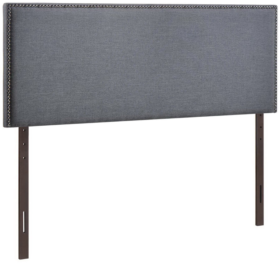 Grove Nailhead Upholstered Queen Headboard in Smoke