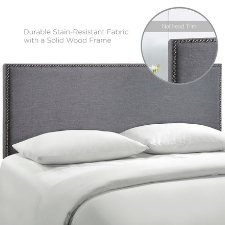 Region Nailhead Upholstered Queen Headboard in Smoke