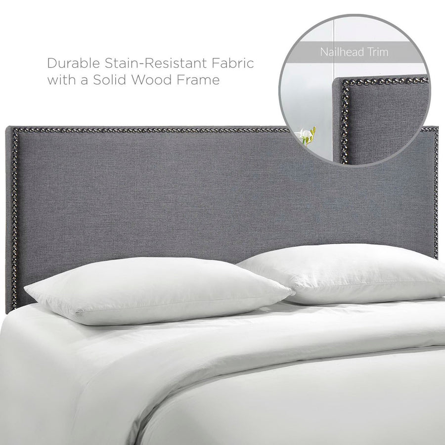 Grove Nailhead Upholstered Queen Headboard in Smoke