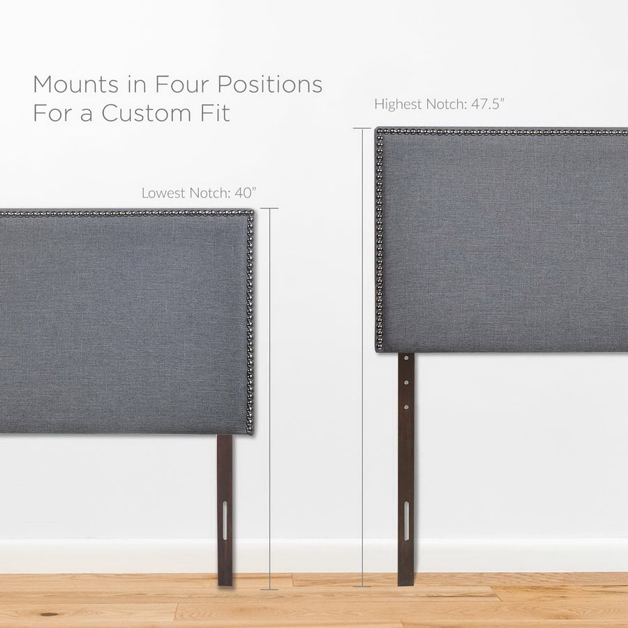 Grove Nailhead Upholstered Queen Headboard in Smoke