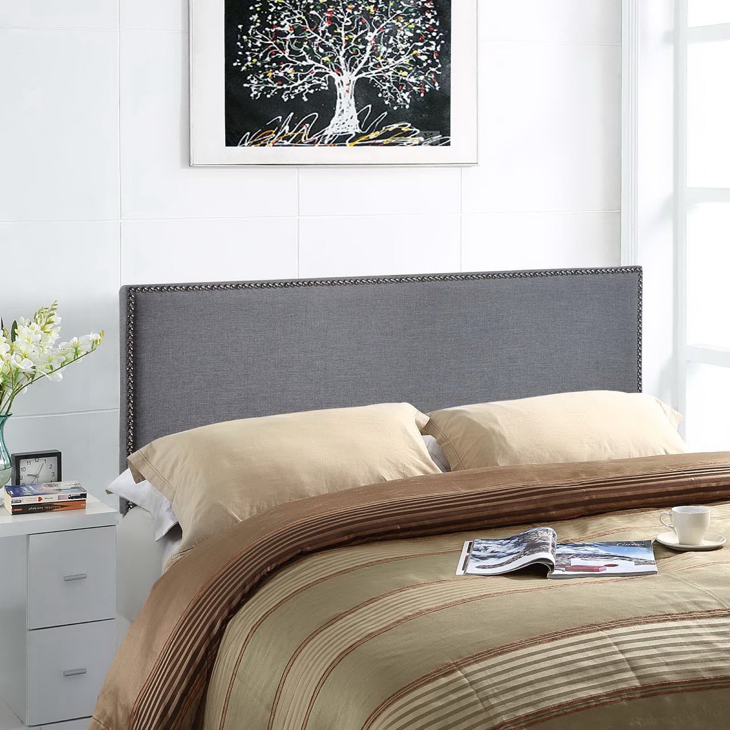 Region Nailhead Upholstered Queen Headboard by Furniture For America