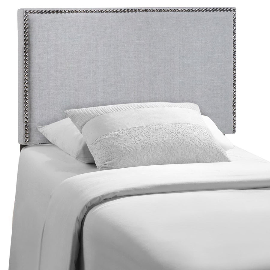 Grove Nailhead Upholstered Twin Headboard in Sky Gray