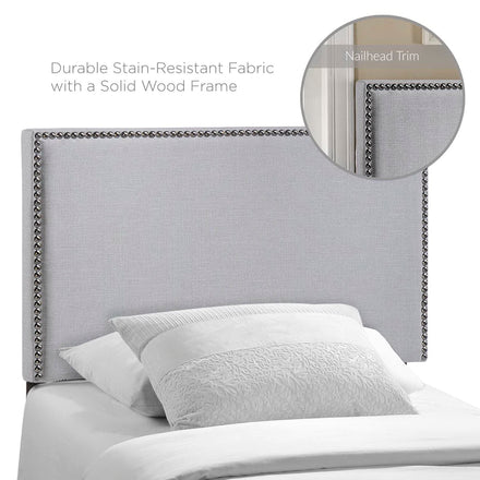 Region Nailhead Upholstered Twin Headboard in Sky Gray