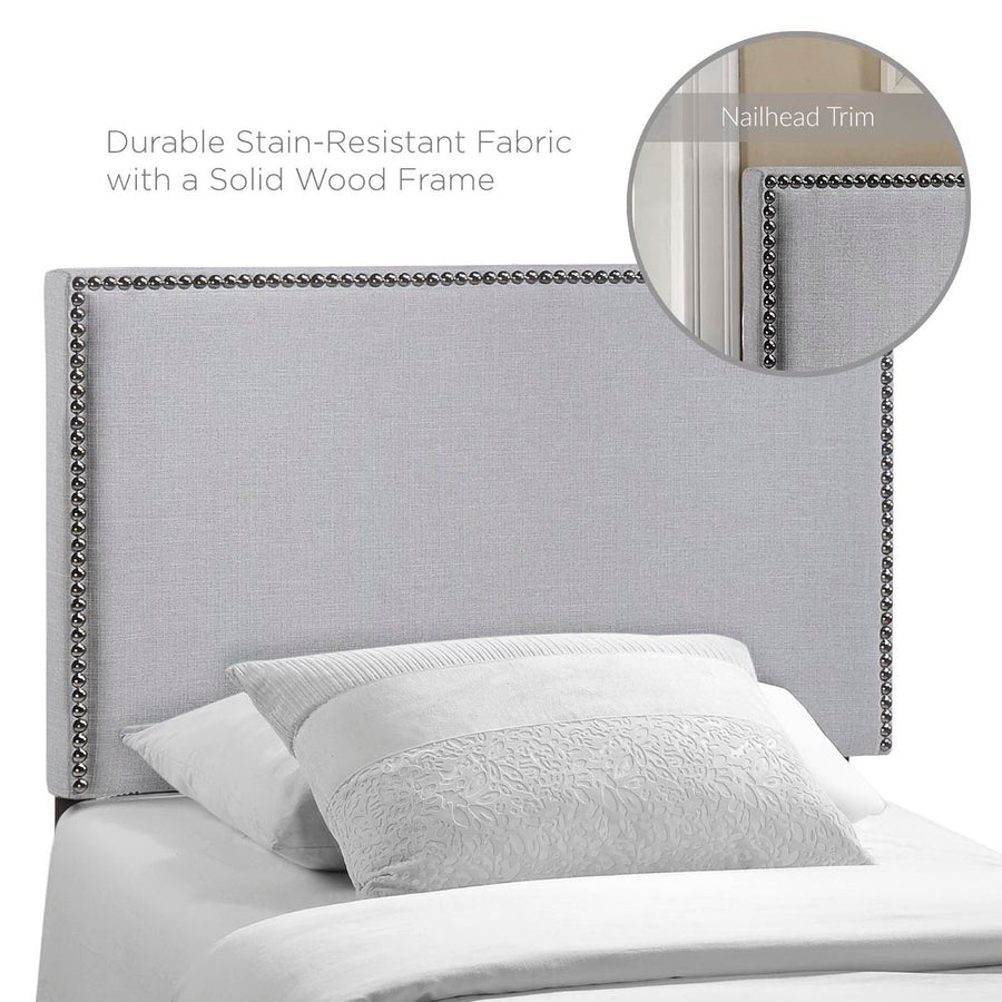 Grove Nailhead Upholstered Twin Headboard in Sky Gray