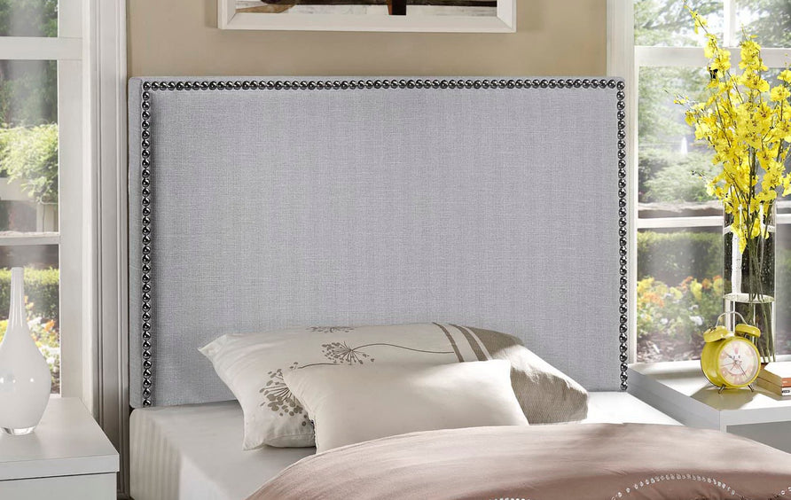 Grove Nailhead Upholstered Twin Headboard in Sky Gray