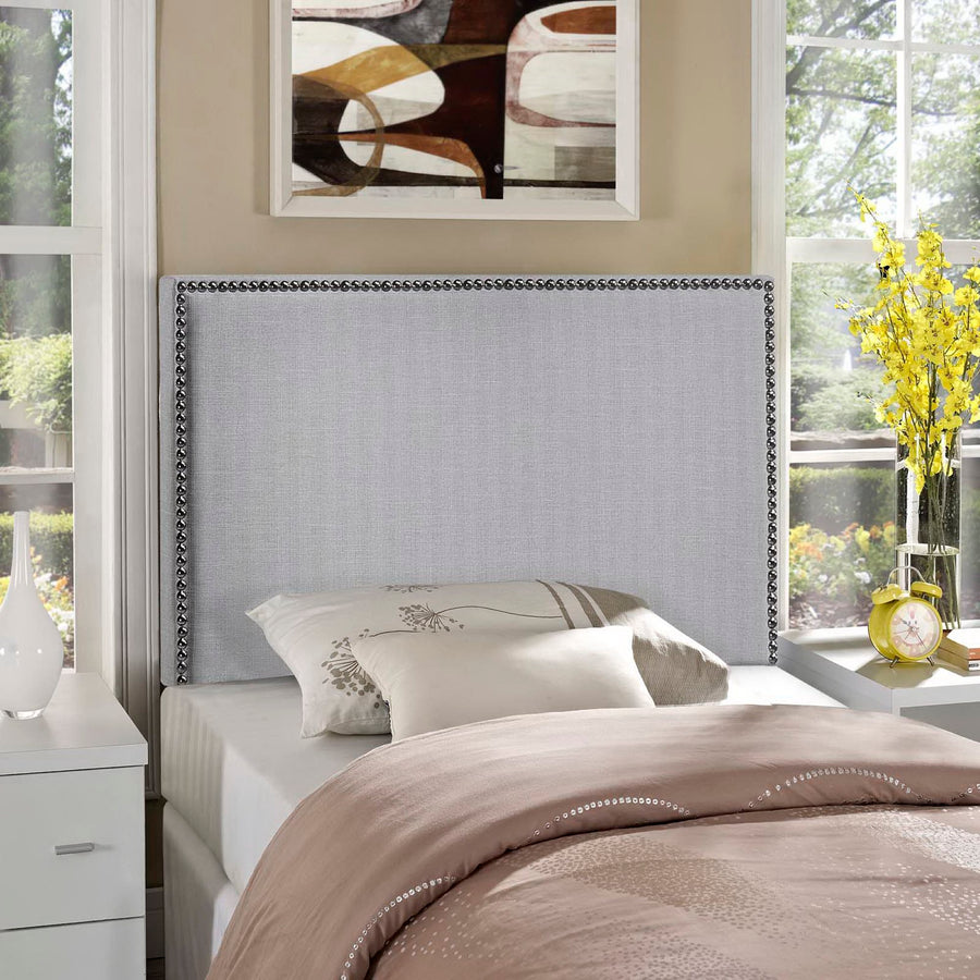 Grove Nailhead Upholstered Twin Headboard in Sky Gray
