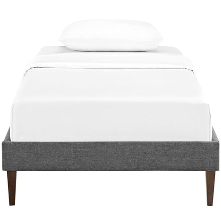Sharon Fabric Twin Bed Frame with Squared Tapered Legs in Gray