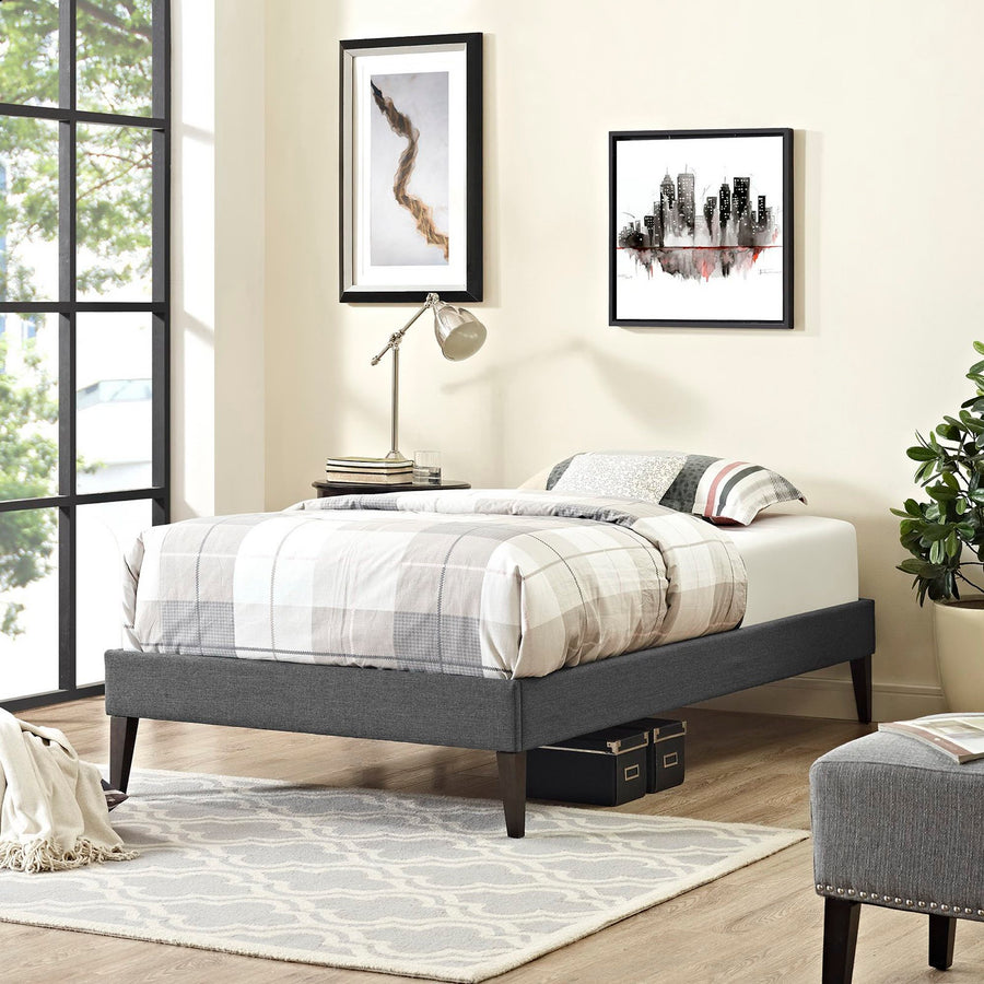 Aughrim Fabric Twin Bed Frame with Squared Tapered Legs in Gray