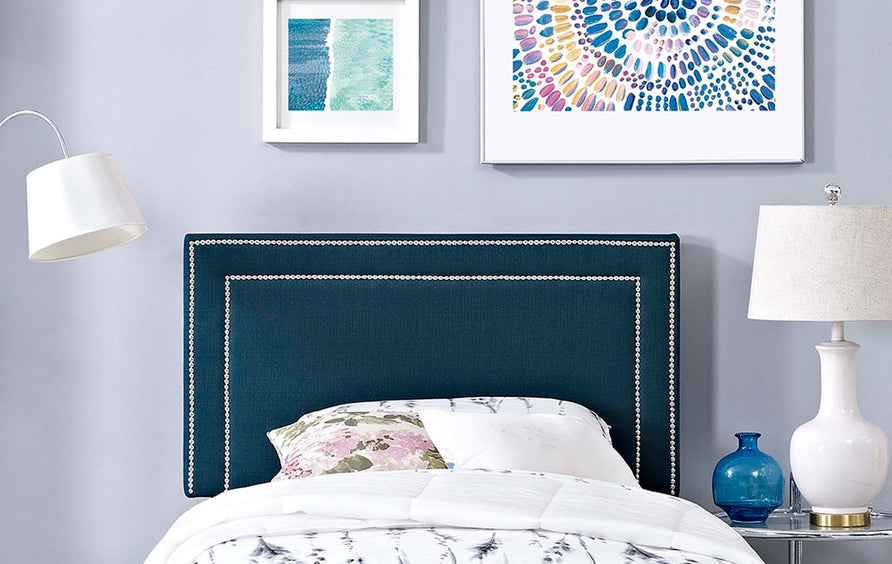 Yarrow Upholstered Fabric Twin Headboard in Azure