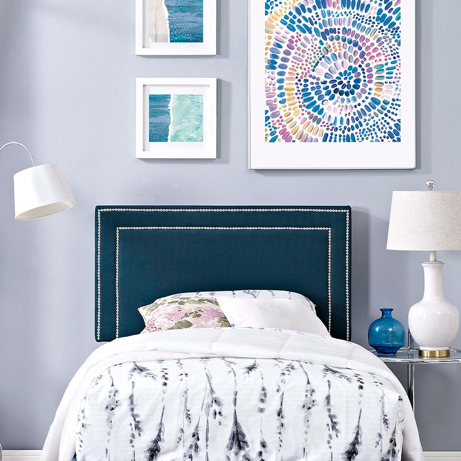 Yarrow Upholstered Fabric Twin Headboard in Azure