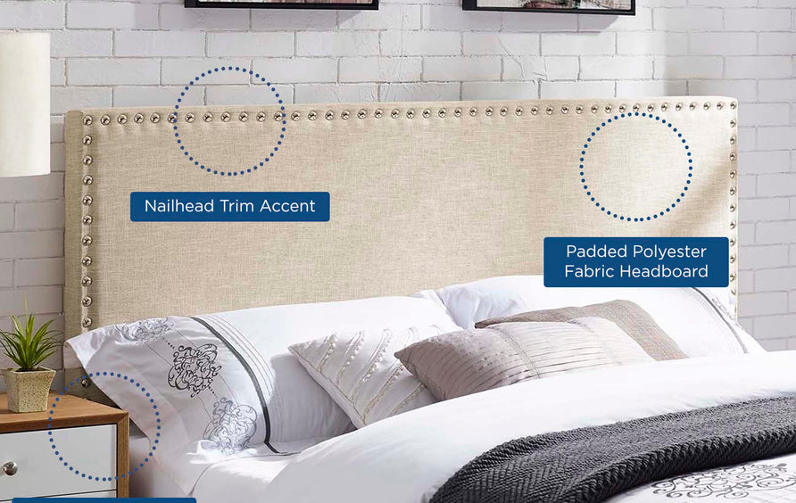 Ara Upholstered Fabric Queen Headboard in Beige