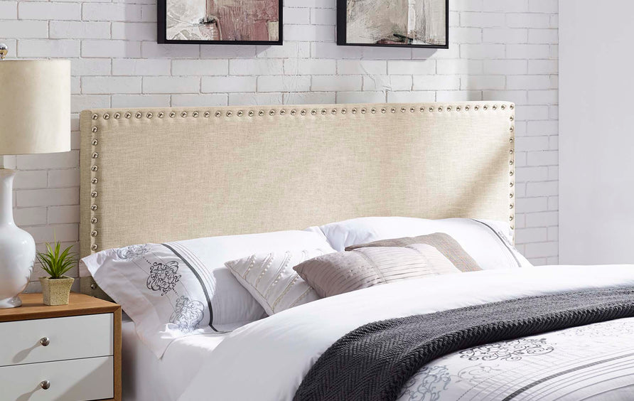 Ara Upholstered Fabric Queen Headboard in Beige