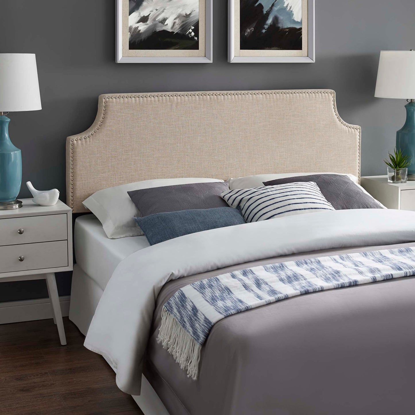 Laura Upholstered Fabric Queen Headboard by Furniture For America