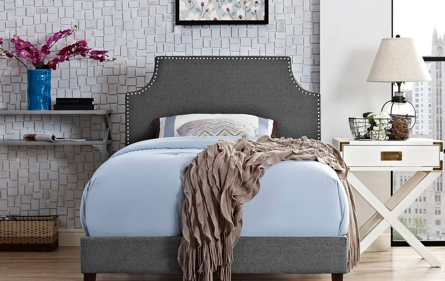 Sirius Fabric Twin Platform Bed with Squared Tapered Legs in Gray