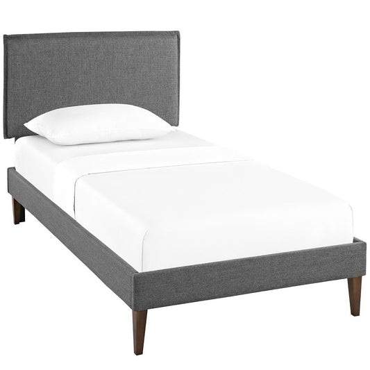 Camille Fabric Twin Platform Bed with Squared Tapered Legs by Furniture For America