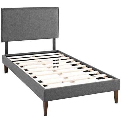 Camille Fabric Twin Platform Bed with Squared Tapered Legs by Furniture For America