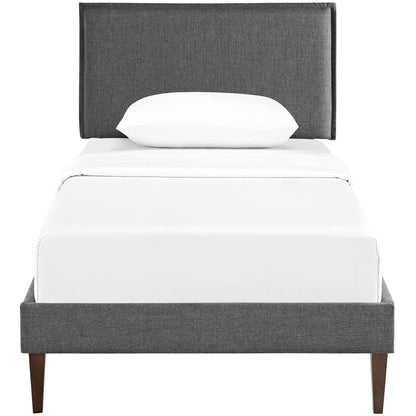Camille Fabric Twin Platform Bed with Squared Tapered Legs by Furniture For America