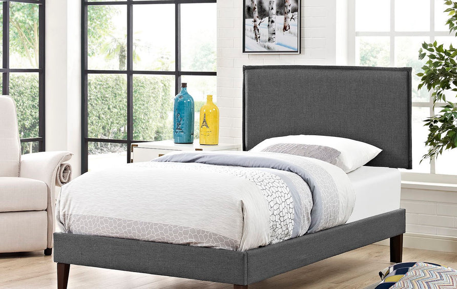 Slate Fabric Twin Platform Bed with Squared Tapered Legs in Gray