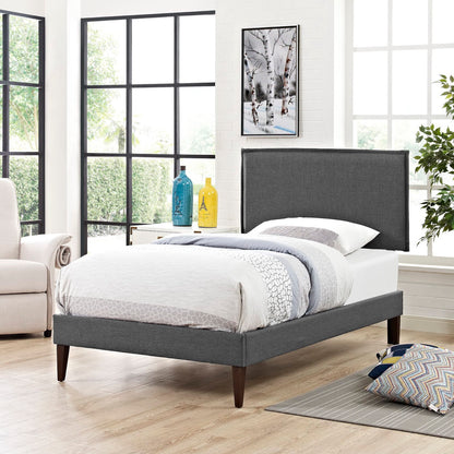 Camille Fabric Twin Platform Bed with Squared Tapered Legs by Furniture For America