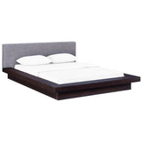 Flynn Fabric Queen Platform Bed in Cappuccino Gray
