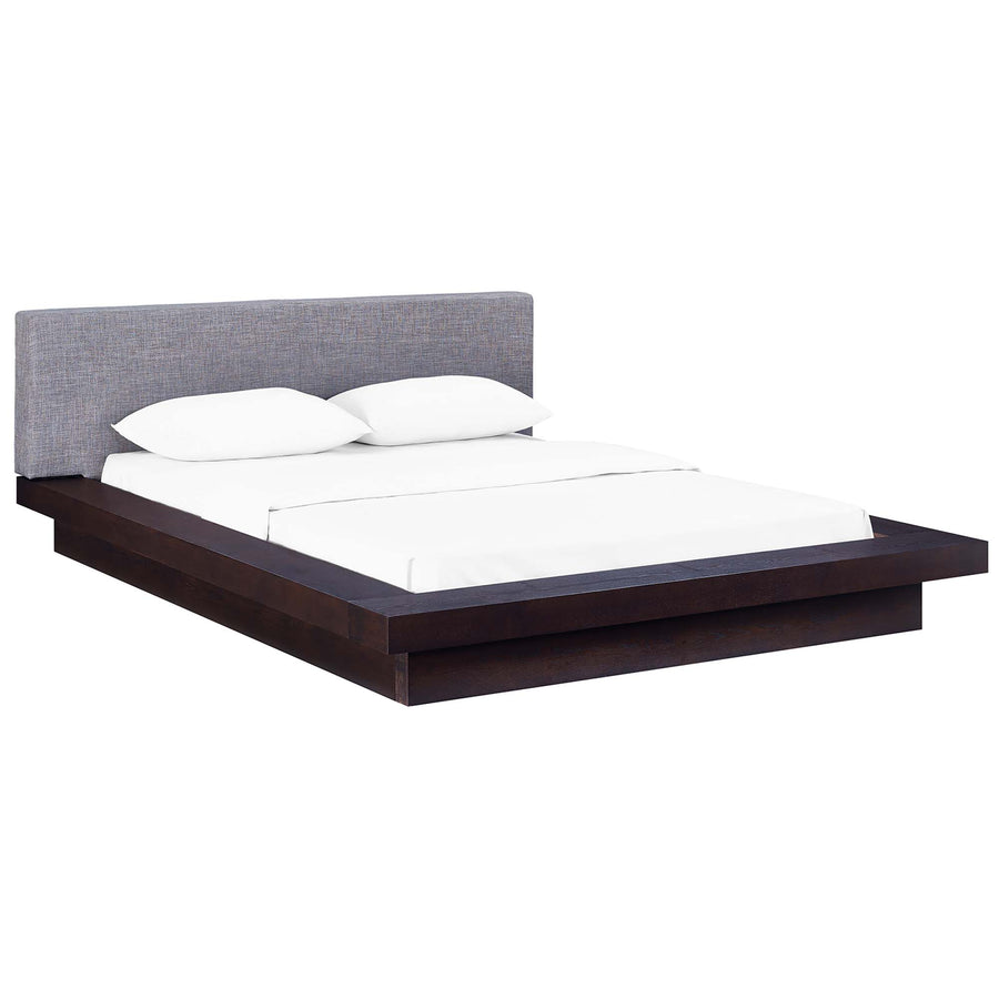 Flynn Fabric Queen Platform Bed in Cappuccino Gray