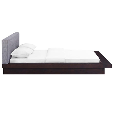 Freja Fabric Queen Platform Bed in Cappuccino Gray
