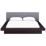 Flynn Fabric Queen Platform Bed in Cappuccino Gray