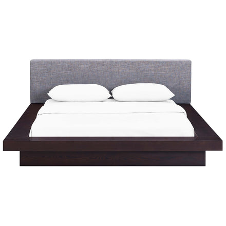 Freja Fabric Queen Platform Bed in Cappuccino Gray