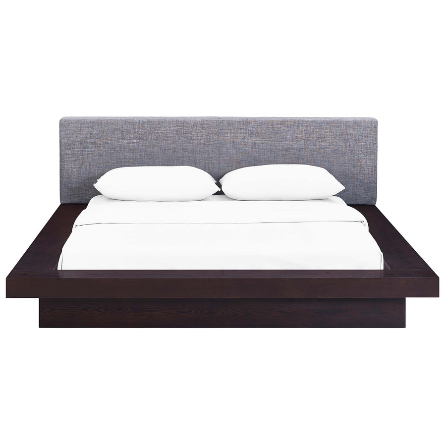Flynn Fabric Queen Platform Bed in Cappuccino Gray