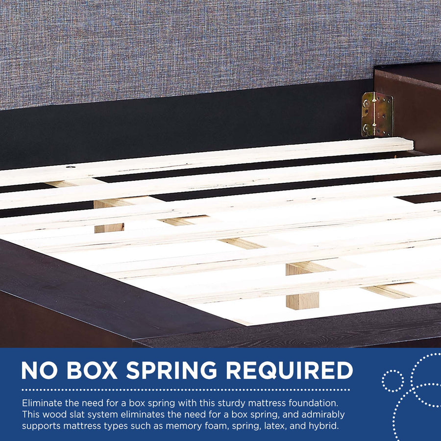 Flynn Fabric Queen Platform Bed in Cappuccino Gray