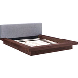 Flynn Fabric Queen Platform Bed in Walnut Gray