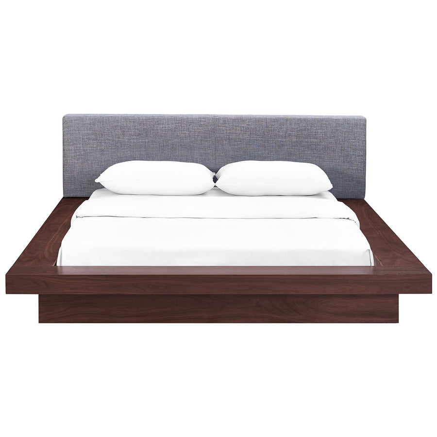 Flynn Fabric Queen Platform Bed in Walnut Gray