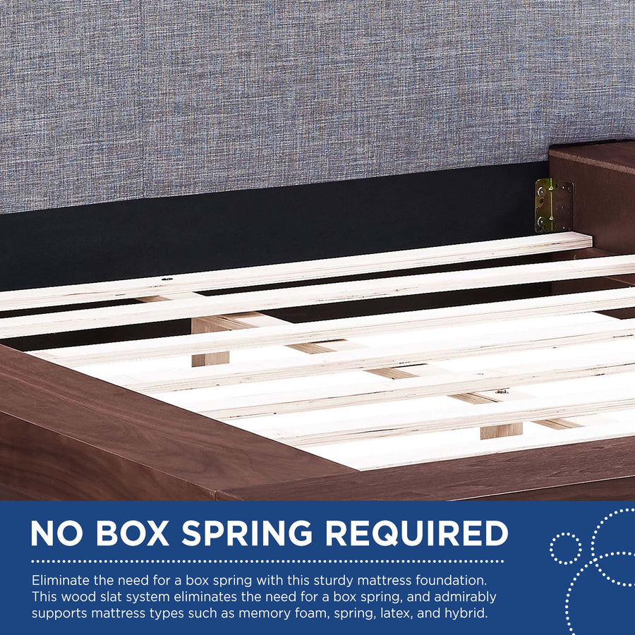 Flynn Fabric Queen Platform Bed in Walnut Gray
