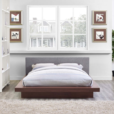 Freja Fabric Queen Platform Bed in Walnut Gray