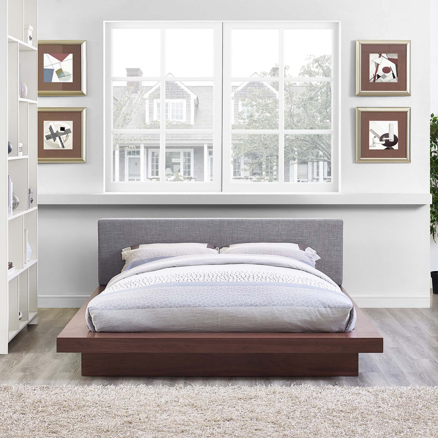 Flynn Fabric Queen Platform Bed in Walnut Gray