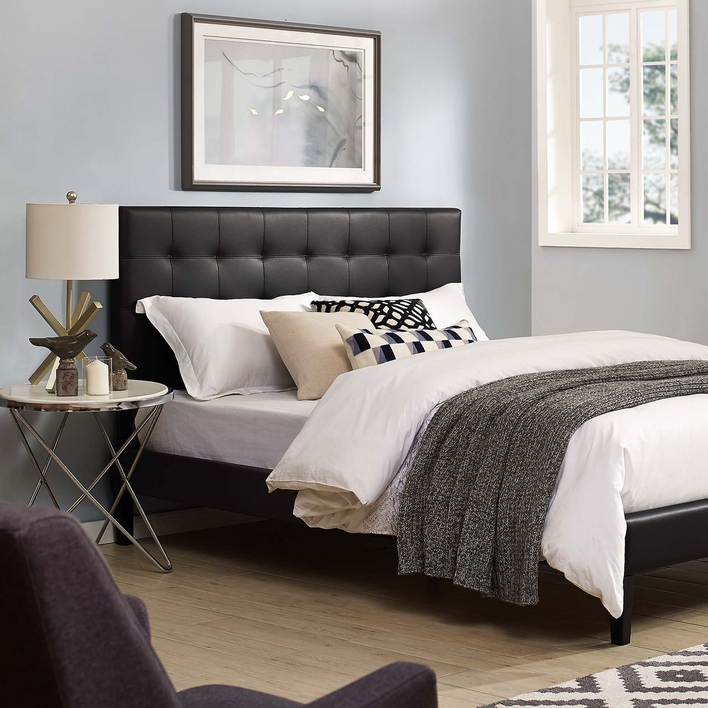 Paisley Tufted Upholstered Faux Leather Full / Queen Headboard by Furniture For America