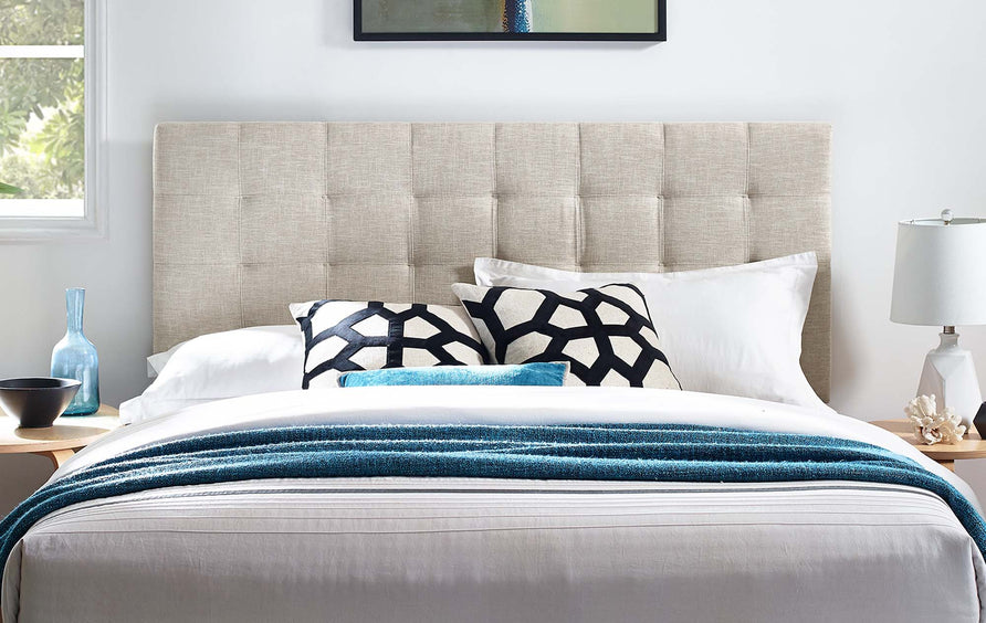 Saguaro Tufted Upholstered Linen Fabric King and California King Headboard in Beige