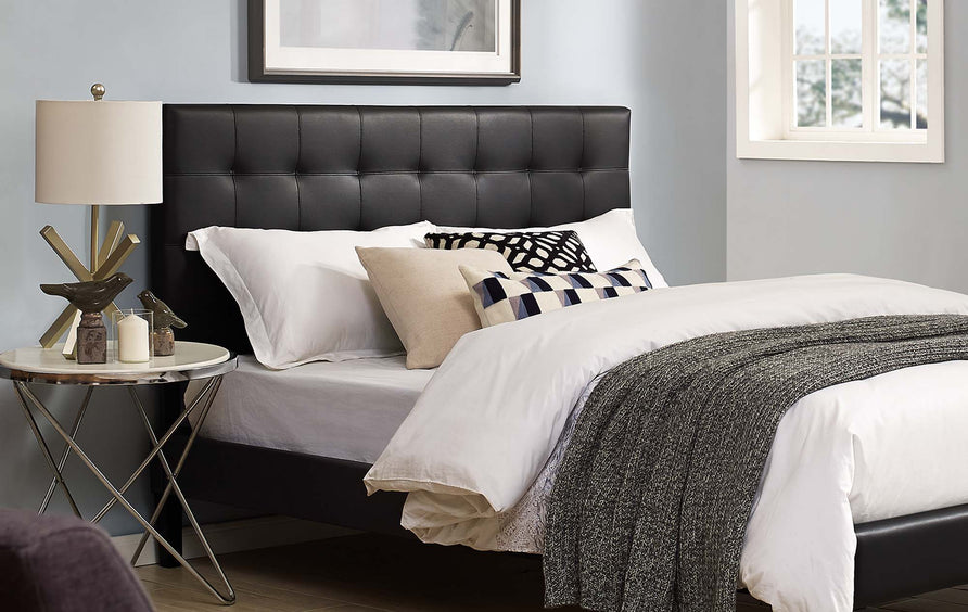 Saguaro Tufted Upholstered Faux Leather King and California King Headboard in Black