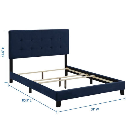 Amira Performance Velvet Full Bed in Midnight Blue