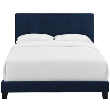 Amira Performance Velvet Full Bed in Midnight Blue